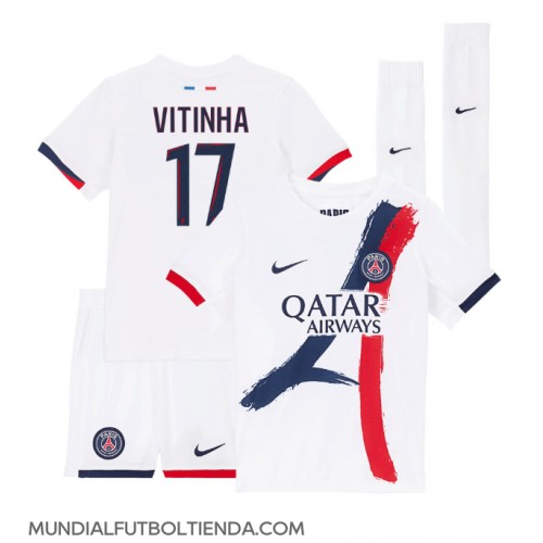 Camiseta Paris Saint-Germain Vitinha #17 Segunda Equipación Replica 2024-25 para niños mangas cortas (+ Pantalones cortos)